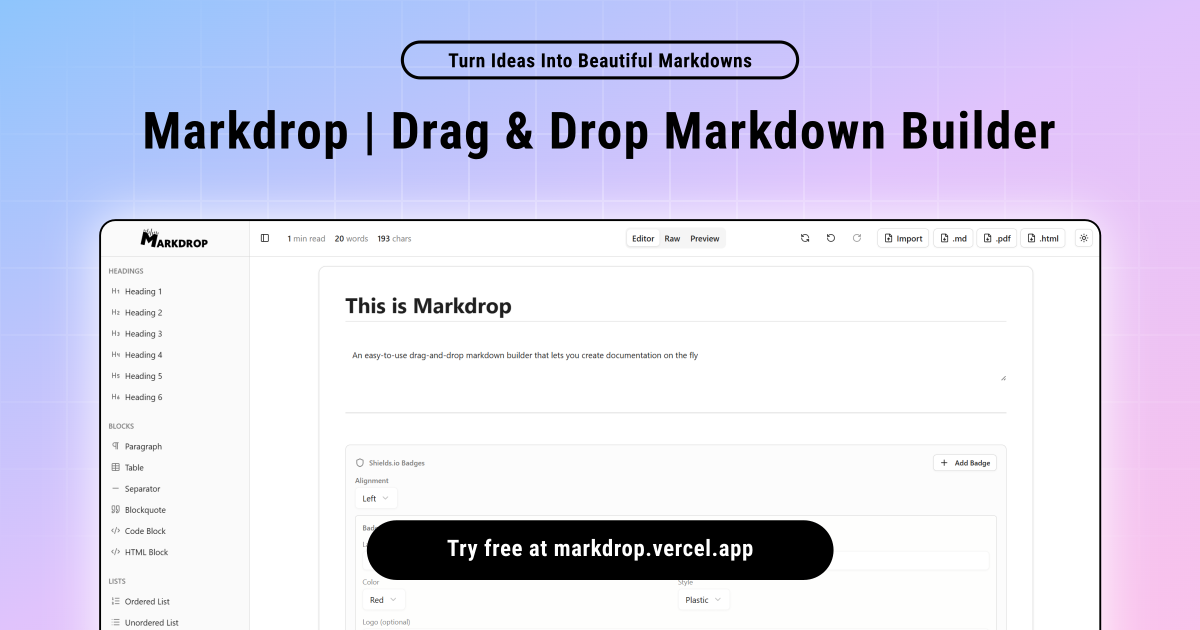 Markdrop - Visual Markdown Editor & Builder